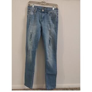 Women's Slim Fit Cleo Blue Jeans Size 11 Straight Leg  Distressed Faded Stretchy